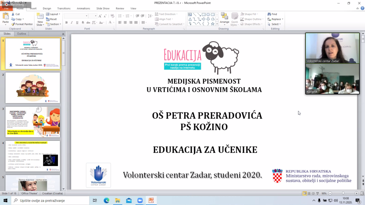 Predavanje o prevenciji elektroničkog nasilja za učenike OŠ Petra Preradovića - PŠ Kožino