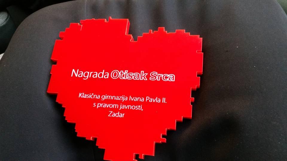 Klasična gimnazija Ivana Pavla II osvojila "Otisak srca" za 2015. godinu