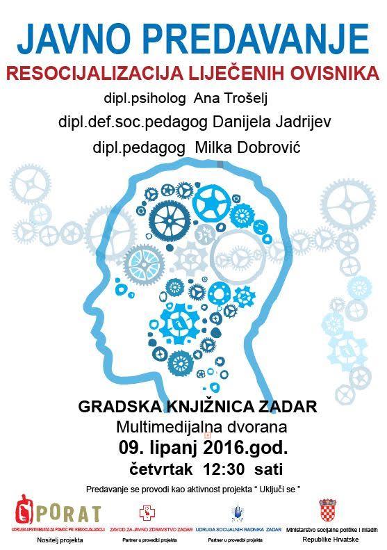 Poziv na javno predavanje "Resocijalizacija liječenih ovisnika"