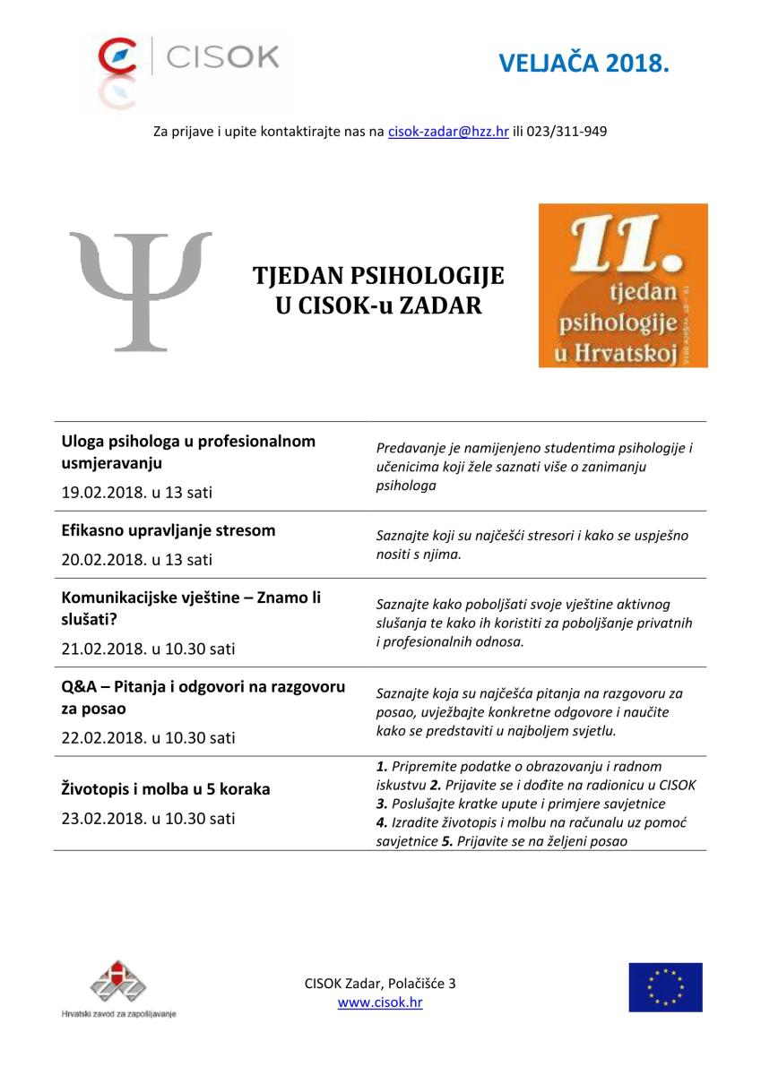 Tjedan psihologije u CISOK-u Zadar