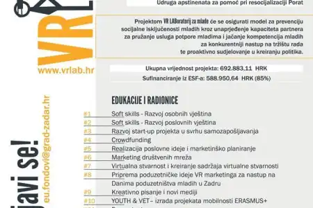 Razvoj osobnih i poslovnih vještina - edukacije za mlade u sklopu projekta VR laboratorij za mlade Zadar - Poziv za prijavu