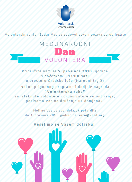 Poziv na obilježavanje Međunarodnog dana volontera i dodjelu nagrada "Volonterska ruka"