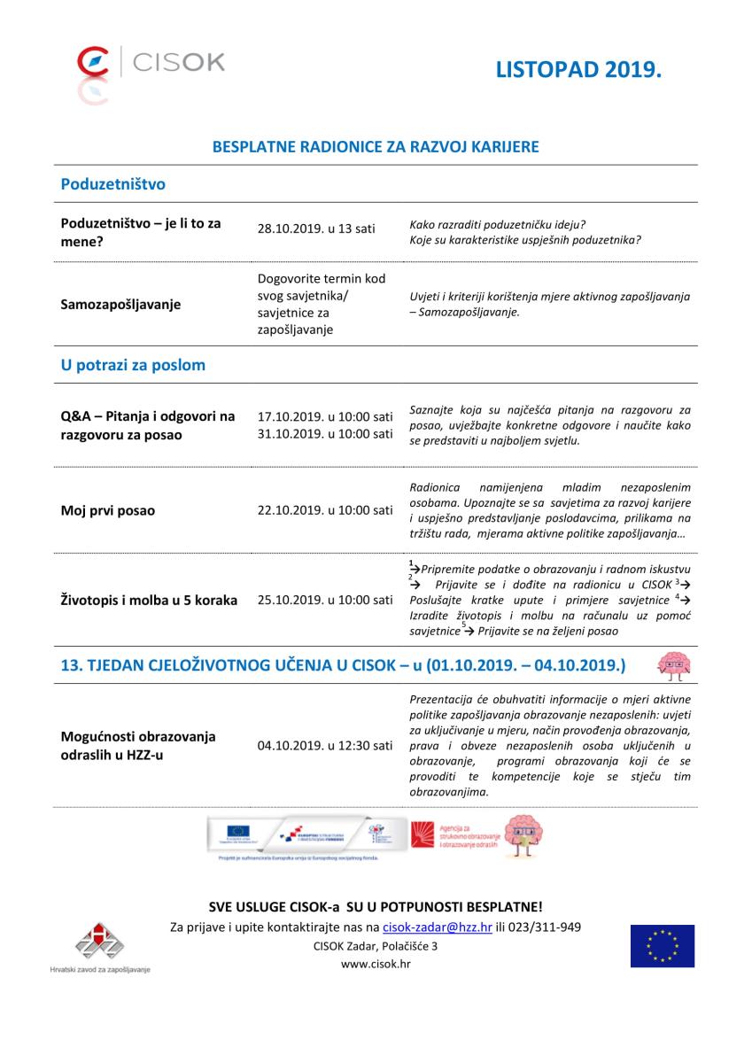 Najava listopadskih aktivnosti u CISOK-u