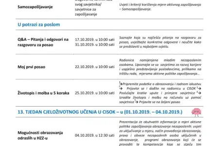 Najava listopadskih aktivnosti u CISOK-u
