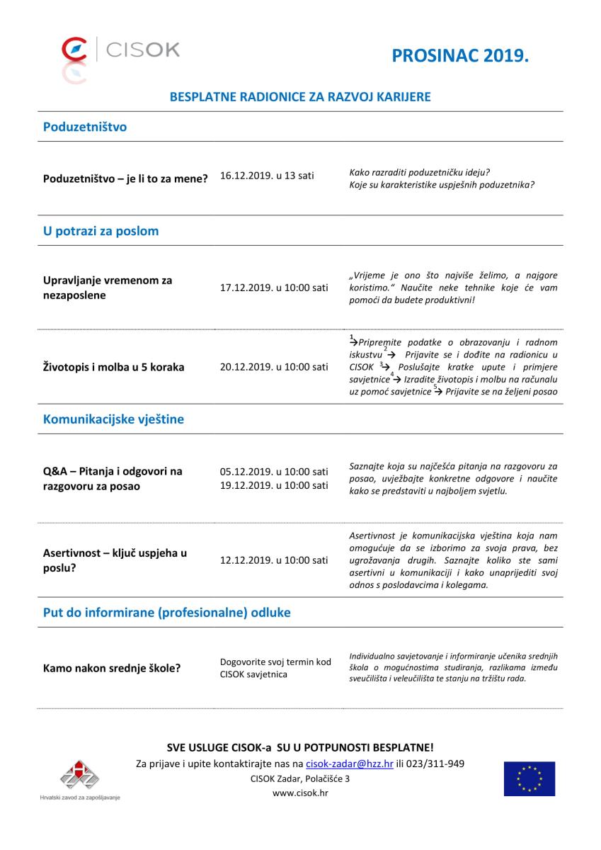Najava CISOK-ovih aktivnosti u prosincu