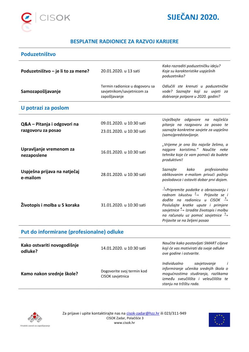Najava CISOK-ovih aktivnosti u siječnju
